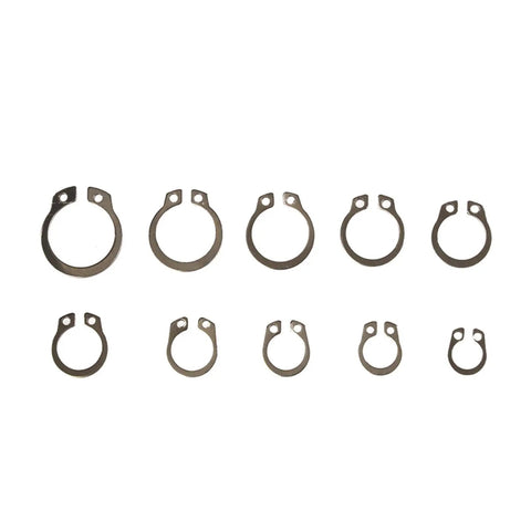 Image of various sizes from 100 Piece M8 To M18 304 Stainless Steel Internal External Retaining Circlips C Clip Washers Snap Retaining Ring Circlip Assortment Kit.