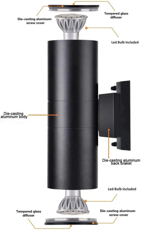 Dusk To Dawn Outdoor Wall Light With Sensor ETL Listed Aluminum Up Down Cylinder Sconce for Porch Backyard Patio