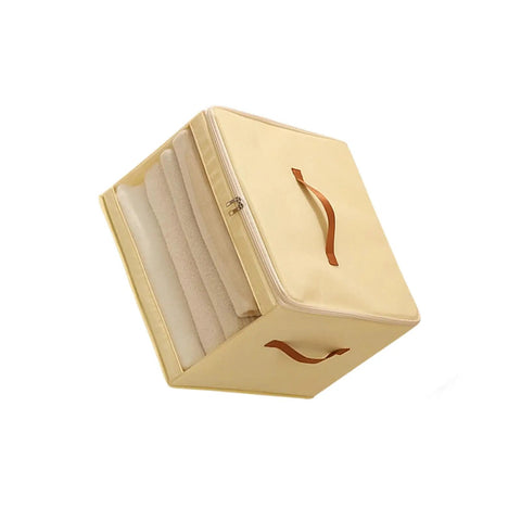 Heavy Duty Extra Large Storage Bins Foldable Moisture Resistant Moving Bags With Clear Window Space Saving Stacker For Damp Spaces And Tight Units open with folded towels inside.