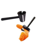 2-piece handheld spiralizer set: black cylindrical slicer with blade and orange spiralizing tool with handle