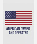 American owned and operated text with U.S. flag representation on a Bolt On Chain Hooks And D Rings Receiver Hitch Kit For Compact Farm Tractors Universal Tow Accessory Built To Fit John Deere And Kubota Orange Powder Coated Heavy Duty Workhorse Trailer Hookups product package