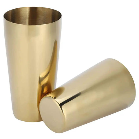 Top Shelf 304 Stainless Steel Cocktail Shaker Set With Polished Rustproof Finish Bartender Kit displaying two gold shaker cups.