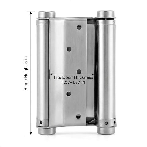 Built Tough Heavy Duty Cafe Saloon Door Swing Hinges 5 Inch Stainless Steel Self Closing Double Action 4 Pack With Pins And Screws Fits 1.57 To 1.77 Inch Thick Doors, front view