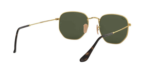 Unisex Hexagonal Flat Lens Sunglasses With Lightweight Gold Metal Frame And G Fifteen Green Lenses 54 mm Medium Fit