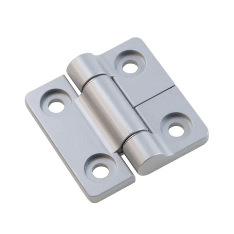 Zinc alloy torque square damper hinge with four mounting holes, silver metal finish