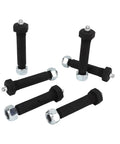 Top Shelf Steel Trailer Axle Wheel Hanger Wet Bolt With Easy Grease Zerk And Bulletproof Locknut, six heavy-duty black bolts with nuts.