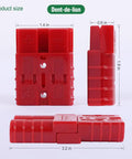 Top Shelf 10 Piece Battery Cable Connectors Rated For 600 Volts And 50 Amps Heavy Duty Quick Release Plug And Play Terminals Built Like A Tank For Cars Trucks Vans And Motorcycles In Red, shown in three angles.