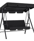 Three Seat Outdoor Porch Swing With Canopy And Cushions For Backyard And Garden Comfort, Weatherproof Steel Frame, Black