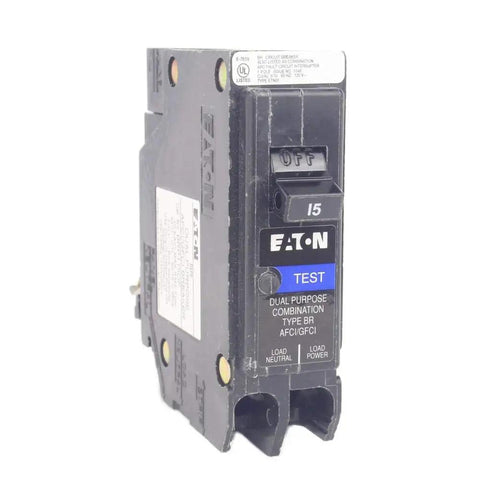 15 Amp 1 Pole Arc Fault and Ground Fault Circuit Breaker Dual Function GFCI AFCI Plug On Neutral front view