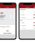 Smartphone app interface for Ntrust Non Programmable Thermostat with Floor Sensor and Class A GFCI, showing temperature control.