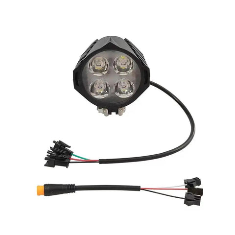 LED Front Headlight With Built In Horn For E Bike 4 LED Night Riding Waterproof 3 Pin Connector 36V 48V E Scooter Compatible Boss Level Visibility Durable Aluminum Housing With Easy Install Mount