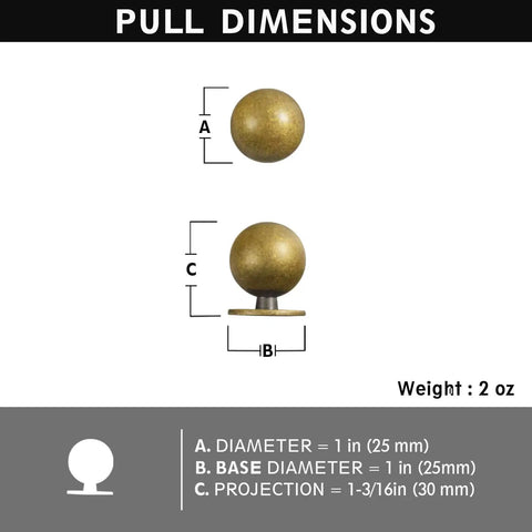 Set Of 12 Sleek Round Antique Brass Cabinet Knobs For Rustic Farmhouse To Modern Kitchen Upgrades with dimensions shown