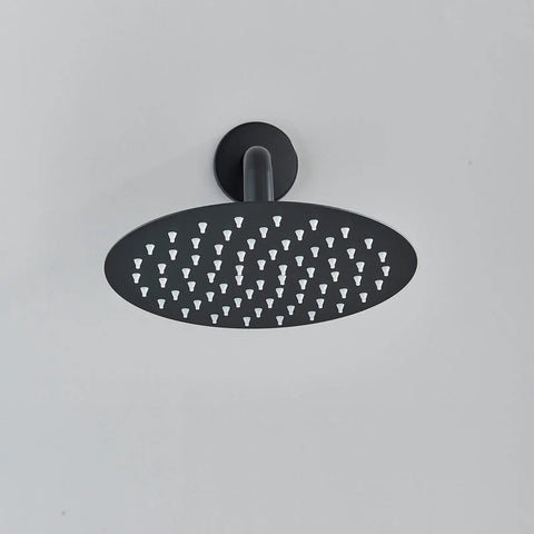 Matte Black Shower System With 8 Inch Round Shower Head And Handheld Spray Brass Rough In Valve Durable Stainless Steel Hose And Complete Trim Kit For No Fuss Installation