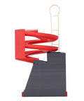 Side view of the Portable Golf Ball Dispenser With Automatic Ball Delivery And Smart Tee Up System, featuring a red spiral ramp.