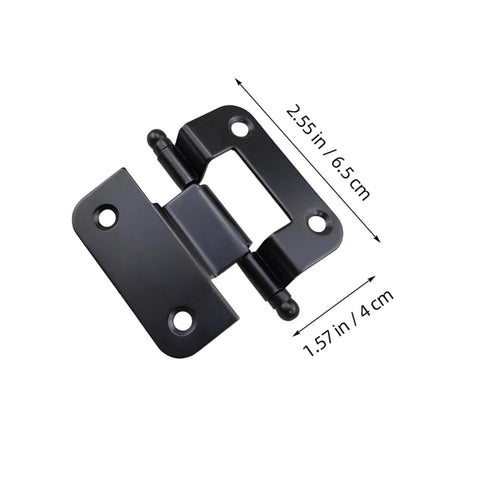 Six-pack black iron kitchen cabinet door hinges; high-load bearing, 6.5 cm by 4.0 cm, front view.