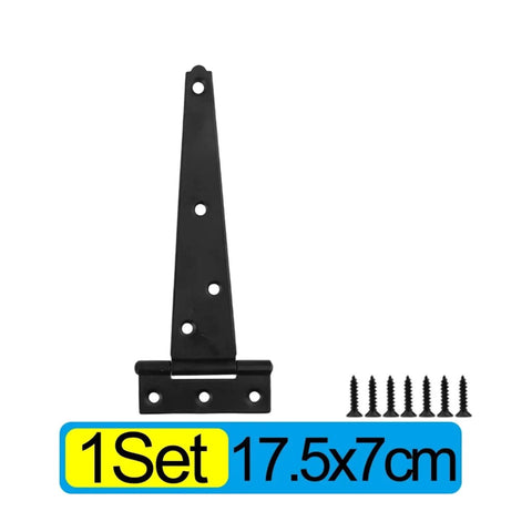 Black T Shape Iron Hinges With Screws Galvanized Strap Hinge For Doors Gates Sheds Cabinets Barns And Rooms Heavy Duty Hardware Delivers Solid Support For Thick Weighty Doors And Gates Includes Mounting Screws 2 Pack 17 By 7 Cm next to included screws and size