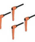 Four Pack Top Shelf Adjustable Clamping Lever Handles With M6 X 40mm Male Thread No Fuss Quick Release Ratchet Push Button Swivel Bright Orange Aluminum Alloy Gear For Heavy Hitting Daily Workshop Tasks, showcasing bright orange aluminum handles with black threads.