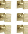 Brushed Gold Square Shower Body Sprays With On Off Switch 6 Pack High Pressure Massage Jets Wall Mounts With Independent Flow Control