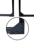 Close-up of 10 Piece L Shape Corner Brackets For 20x20 Aluminum Profiles 60x60x4mm showing installation on black anodized frame.