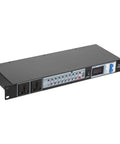 Heavy Duty Audio Power Conditioner With Ten Outlets And Usb Charging Ports Rock Solid Flame Retardant Abs Build showing a sleek black design with multiple outlets.