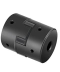 XIKE L075 flexible 3-piece L-jaw coupling, metal gray with mounting holes (angled view)