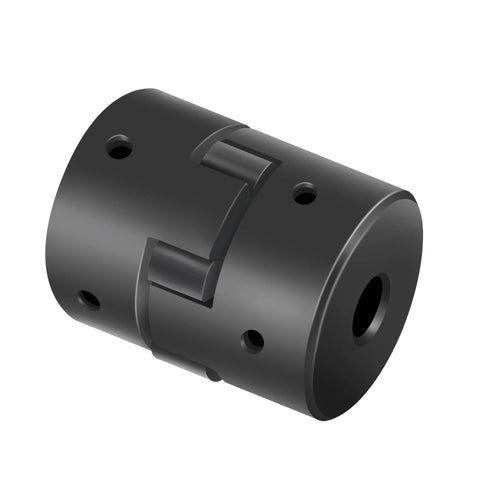 XIKE L075 flexible 3-piece L-jaw coupling, metal gray with mounting holes (angled view)