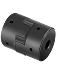 Flexible L Jaw Coupling Set 1/2 To 3/4 Inch L075 3-Piece with Rubber Spider shown in black metal.