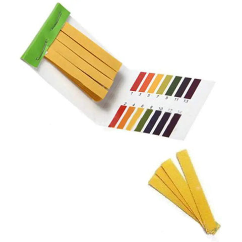 PH Test Strips 1 To 14 For Water And Aquarium Use With Color Chart Quick And Easy Litmus Paper For Freshwater Tanks And Home Lab Accurate Acid Base Readouts In Seconds With No Guesswork For Reliable Water Quality Testing. Yellow litmus paper strips with color chart displayed.