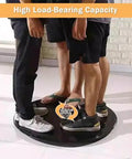 39 Inch Glass Lazy Susan Turntable With Six Super Slick Wheels Hella Sturdy Rotating Serving Tray underfoot with people standing on it.