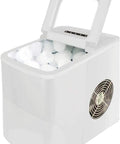 No Sweat Countertop Ice Cube Maker Delivers Fresh Cubes In Six Minutes Flat with white compact design and transparent lid.