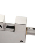 Close-up of High Precision 4 Jaw Wire Cut EDM Vise in stainless steel, 4 inch clamp, showing manual screw lock mechanism.
