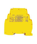 Surge Protection Device SD32 32V 250mA DIN Rail Control Circuit Protector for industrial equipment, yellow casing, rear view