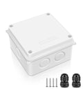 IP65 Outdoor Junction Box 200 Pack White ABS Plastic Waterproof Enclosure For DIY Electronics And Sensor Wiring, 3.9x3.9x2.8 in with cable glands and screws