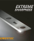 Top Shelf 6 Inch Jointer Blades Replacement Knives For Porter Cable PC160JT And PC37072 close-up of sharp hardened steel blade.