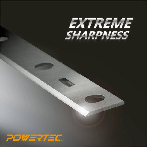 Top Shelf 6 Inch Jointer Blades Replacement Knives For Porter Cable PC160JT And PC37072 close-up of sharp hardened steel blade.