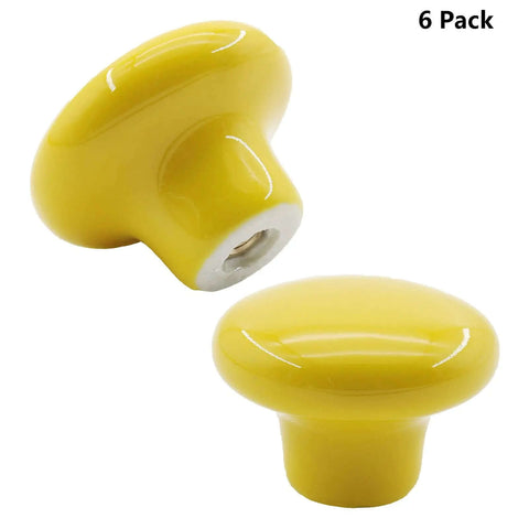 Top Shelf Handcrafted Ceramic Cabinet Knobs With A Slick Round Shape Designed To Kick Start Your Kitchen Drawer Dresser Desk Closet Or Bathroom Renovation Projects, yellow ceramic, 28mm high, 38mm wide, 6 pack.