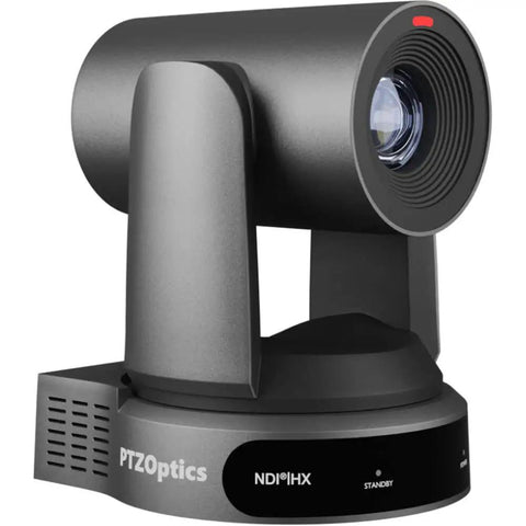 Top Shelf 5 Pack Of 4K PTZ Cameras With 30X Optical Zoom Bundled With A Zero Sweat Joystick Controller And Five Heavy Duty Wall Mounts For Plug And Play Studio Grind, close-up view of a PTZ camera.