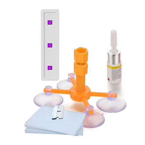 Efficient Windshield Repair Kit For Scratches And Cracks On Windshield And Windscreen Quick Fix With DIY Easy Application kit components.