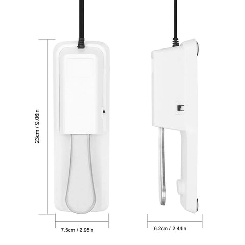 Universal Keyboard Sustain Pedal With 1/4 Inch Input Plug And Anti Slip Rubber Bottom, side and top view dimensions shown