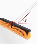 Heavy Duty 18 Inch Push Broom Long Handle Dual Bristle Gear For Concrete Garage Warehouse And Driveway Cleanup Shop Floor Workhorse Weekend Warrior Grime Getter Rig with 45-degree angle head