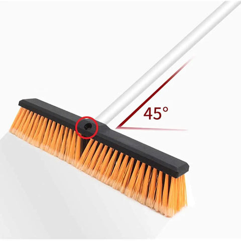 Heavy Duty 18 Inch Push Broom Long Handle Dual Bristle Gear For Concrete Garage Warehouse And Driveway Cleanup Shop Floor Workhorse Weekend Warrior Grime Getter Rig with 45-degree angle head