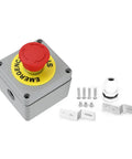 Rugged One Button Emergency Stop Switch Box With Red Push Button IP66 Enclosure Aluminum Die Cast Housing Normally Closed.