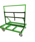 Premium Folding Glass Transport Cart And Heavy Duty Door Window Material Trolley with green steel frame and wheels, ideal for jobsite use.