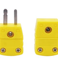 K-type thermocouple plug adapters, yellow plastic, male and female pair