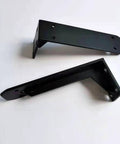 Pro Grade Beefy Rock Solid L Bracket Shelf Supports Heavy Duty Black Wall Mounted Brackets For DIY Open Shelving Includes Mounting Screws 23 6 Inch Carbon Steel Corner Braces, two black steel brackets.