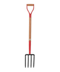 Spading Fork With 4 Tine Steel Head 30 Inch Wood D Handle Tough As Nails Garden And Landscaping Digging Fork Model 30293 front view