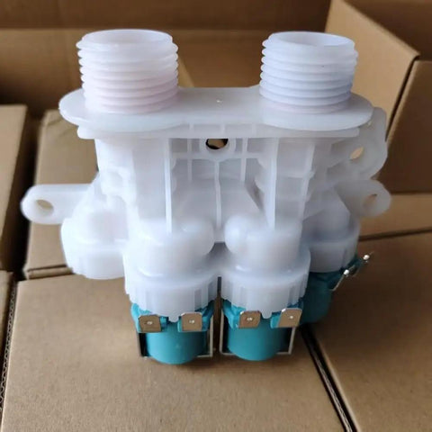 Water Inlet Solenoid Valve For Washing Machine 120V With 4 Port Design No Fuss Easy Install Cyan Long Lasting Plastic Construction Replacement Part For W11096268 And W11165546, white body with cyan coils