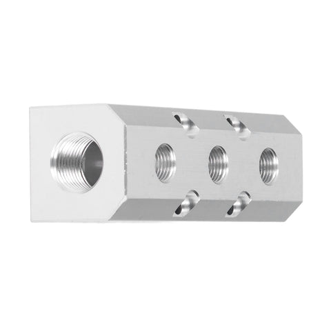 Heavy Duty High Flow Aluminum Pneumatic Block With 40x40mm Footprint G1/2 Inlet And G1/4 Outlet High Pressure Air Distribution Block