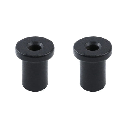 Two black connectors from Six Piece Sliding Barn Door Wall Track Spacers Hardware Connector Set Made From Hardened Carbon Steel With POM Coating