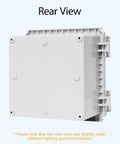 Rear view of IP67 Waterproof ABS Plastic Junction Box With Clear Hinged Cover And Stainless Steel Latch, Heavy Duty Electrical Enclosure.